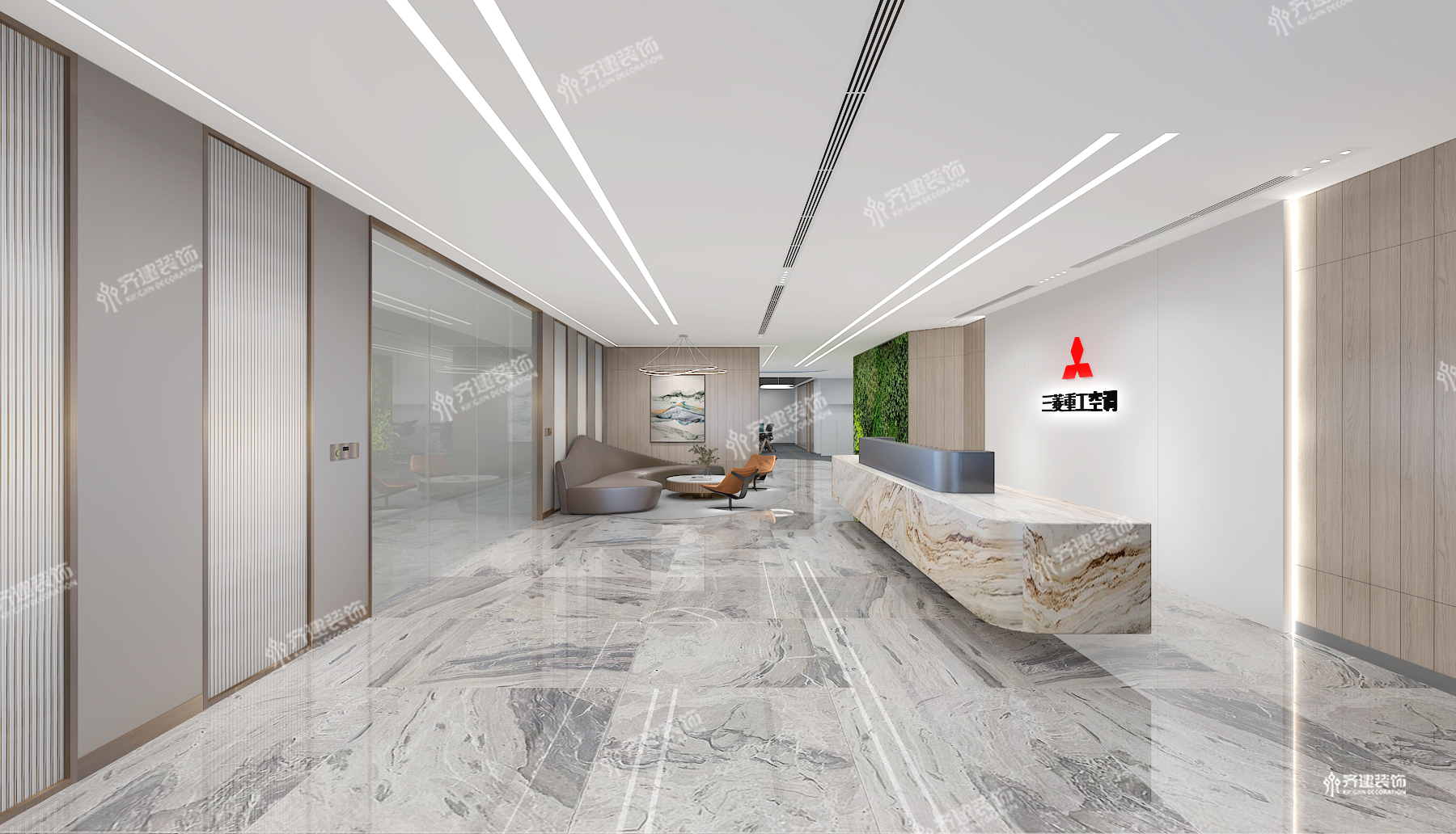 上海三菱重工空調(diào)辦公室前臺裝修設(shè)計(jì)